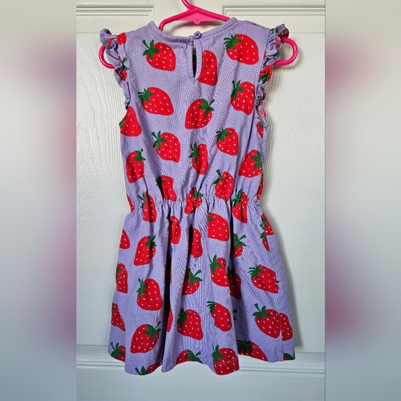 MINI BODEN Girl's Frill Sleeve Jersey Dress Parma Violet Strawberries Size 4-5Y - Picture 3 of 4